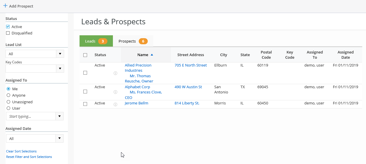 Using the Leads and Prospects Manager
